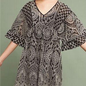 Anthropologie Intricate Black and Cream Midi Dress
